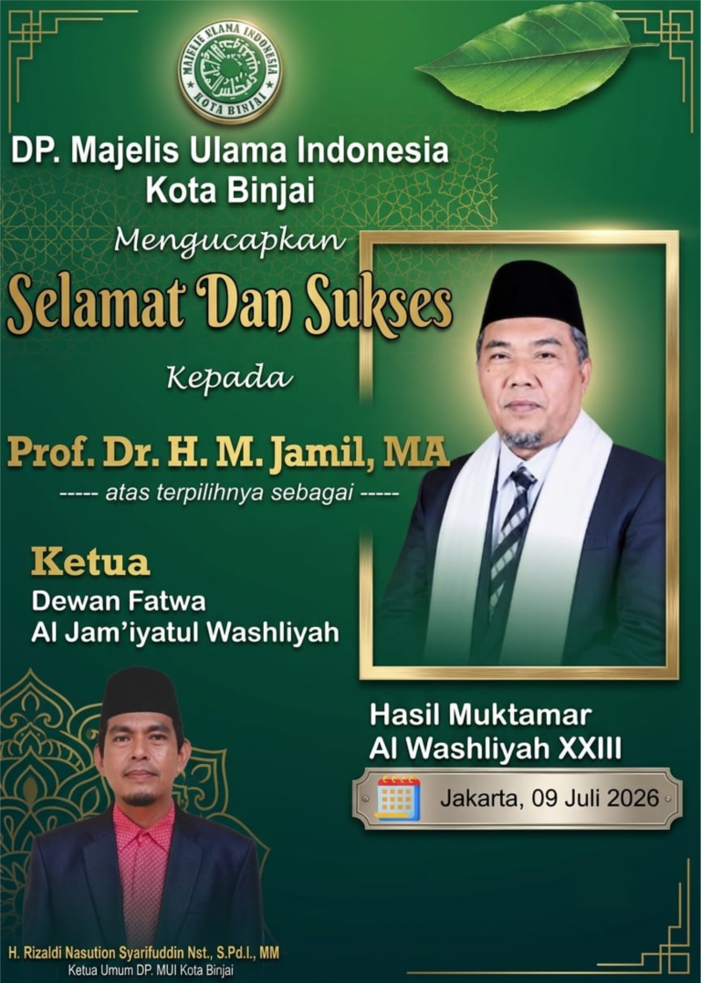 Prof. Jamil Terpilih Jadi Ketua Dewan Fatwa PB Al Washliyah, Ketum MUI Binjai Sampaikan Selamat