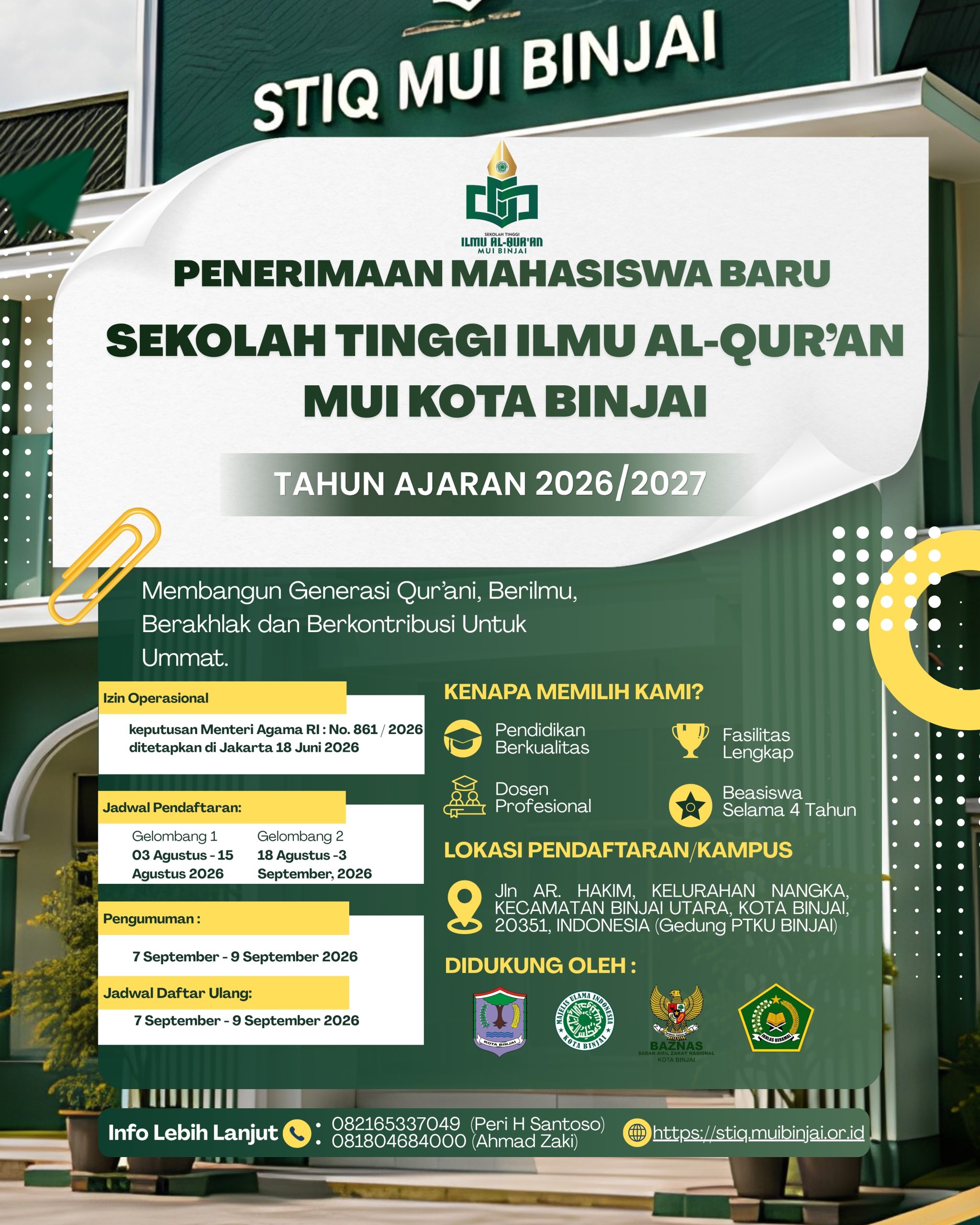 KULIAH BEASISWA FULL 4 TAHUN DI STIQ MUI BINJAI